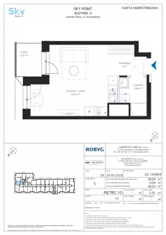 1 pokój, apartament inwestycyjny 28,04 m², piętro 10, oferta nr A2.10M04, Sky Point - Apartamenty Inwestycyjne, Gdańsk, Oliwa, Zaspa-Rozstaje, al. Grunwaldzka