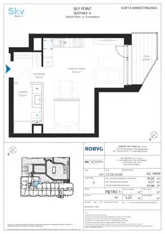 1 pokój, apartament inwestycyjny 34,39 m², piętro 1, oferta nr A2.1M09, Sky Point - Apartamenty Inwestycyjne, Gdańsk, Oliwa, Zaspa-Rozstaje, al. Grunwaldzka