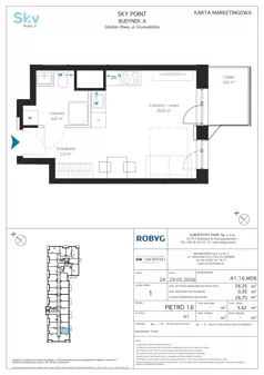 1 pokój, apartament inwestycyjny 26,35 m², piętro 16, oferta nr A1.16M08, Sky Point - Apartamenty Inwestycyjne, Gdańsk, Oliwa, Zaspa-Rozstaje, al. Grunwaldzka