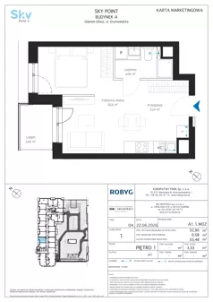 1 pokój, apartament inwestycyjny 32,90 m², piętro 1, oferta nr A1.1M02, Sky Point - Apartamenty Inwestycyjne, Gdańsk, Oliwa, Zaspa-Rozstaje, al. Grunwaldzka