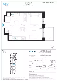 1 pokój, apartament inwestycyjny 31,53 m², piętro 5, oferta nr A1.5M03, Sky Point - Apartamenty Inwestycyjne, Gdańsk, Oliwa, Zaspa-Rozstaje, al. Grunwaldzka
