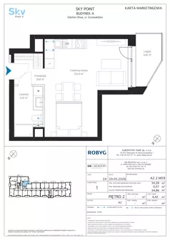 1 pokój, apartament inwestycyjny 34,39 m², piętro 2, oferta nr A2.2M09, Sky Point - Apartamenty Inwestycyjne, Gdańsk, Oliwa, Zaspa-Rozstaje, al. Grunwaldzka