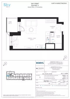 1 pokój, apartament inwestycyjny 28,04 m², piętro 11, oferta nr A2.11M04, Sky Point - Apartamenty Inwestycyjne, Gdańsk, Oliwa, Zaspa-Rozstaje, al. Grunwaldzka