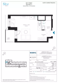 1 pokój, apartament inwestycyjny 28,04 m², piętro 11, oferta nr A2.11M05, Sky Point - Apartamenty Inwestycyjne, Gdańsk, Oliwa, Zaspa-Rozstaje, al. Grunwaldzka