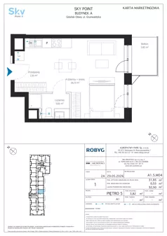 1 pokój, apartament inwestycyjny 31,95 m², piętro 5, oferta nr A1.5M04, Sky Point - Apartamenty Inwestycyjne, Gdańsk, Oliwa, Zaspa-Rozstaje, al. Grunwaldzka