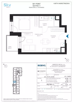 1 pokój, apartament inwestycyjny 32,90 m², piętro 3, oferta nr A1.3M02, Sky Point - Apartamenty Inwestycyjne, Gdańsk, Oliwa, Zaspa-Rozstaje, al. Grunwaldzka
