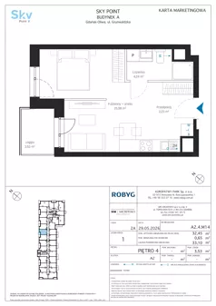 1 pokój, apartament inwestycyjny 32,45 m², piętro 4, oferta nr A2.4M14, Sky Point - Apartamenty Inwestycyjne, Gdańsk, Oliwa, Zaspa-Rozstaje, al. Grunwaldzka