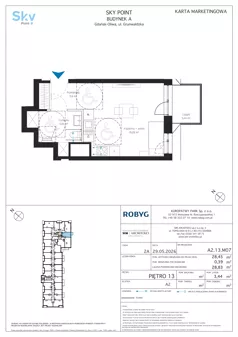 1 pokój, apartament inwestycyjny 28,45 m², piętro 13, oferta nr A2.13M07, Sky Point - Apartamenty Inwestycyjne, Gdańsk, Oliwa, Zaspa-Rozstaje, al. Grunwaldzka