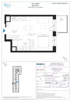 1 pokój, apartament inwestycyjny 31,95 m², piętro 6, oferta nr A1.6M04, Sky Point - Apartamenty Inwestycyjne, Gdańsk, Oliwa, Zaspa-Rozstaje, al. Grunwaldzka