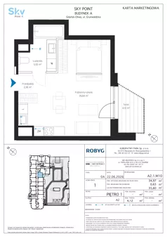 1 pokój, apartament inwestycyjny 34,97 m², piętro 1, oferta nr A2.1M10, Sky Point - Apartamenty Inwestycyjne, Gdańsk, Oliwa, Zaspa-Rozstaje, al. Grunwaldzka