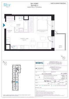 1 pokój, apartament inwestycyjny 32,53 m², piętro 5, oferta nr A1.5M05, Sky Point - Apartamenty Inwestycyjne, Gdańsk, Oliwa, Zaspa-Rozstaje, al. Grunwaldzka