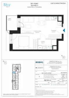 1 pokój, apartament inwestycyjny 31,68 m², piętro 6, oferta nr A2.6M15, Sky Point - Apartamenty Inwestycyjne, Gdańsk, Oliwa, Zaspa-Rozstaje, al. Grunwaldzka