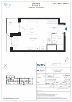 1 pokój, apartament inwestycyjny 28,38 m², piętro 12, oferta nr A2.12M04, Sky Point - Apartamenty Inwestycyjne, Gdańsk, Oliwa, Zaspa-Rozstaje, al. Grunwaldzka