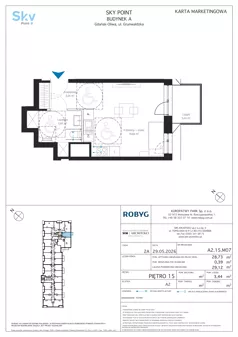 1 pokój, apartament inwestycyjny 28,73 m², piętro 15, oferta nr A2.15M07, Sky Point - Apartamenty Inwestycyjne, Gdańsk, Oliwa, Zaspa-Rozstaje, al. Grunwaldzka