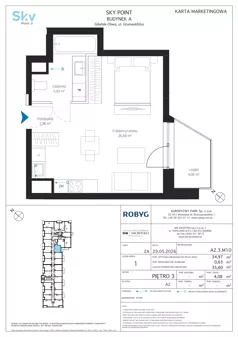 1 pokój, apartament inwestycyjny 34,97 m², piętro 3, oferta nr A2.3M10, Sky Point - Apartamenty Inwestycyjne, Gdańsk, Oliwa, Zaspa-Rozstaje, al. Grunwaldzka