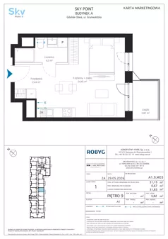 1 pokój, apartament inwestycyjny 31,15 m², piętro 9, oferta nr A1.9M03, Sky Point - Apartamenty Inwestycyjne, Gdańsk, Oliwa, Zaspa-Rozstaje, al. Grunwaldzka