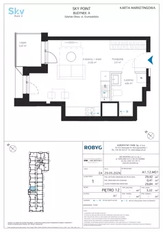 1 pokój, apartament inwestycyjny 29,42 m², piętro 12, oferta nr A1.12M01, Sky Point - Apartamenty Inwestycyjne, Gdańsk, Oliwa, Zaspa-Rozstaje, al. Grunwaldzka