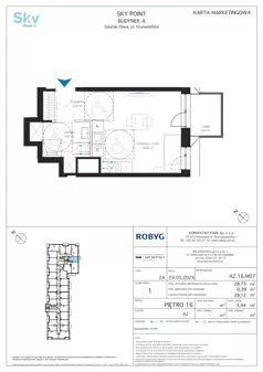 1 pokój, apartament inwestycyjny 28,73 m², piętro 16, oferta nr A2.16M07, Sky Point - Apartamenty Inwestycyjne, Gdańsk, Oliwa, Zaspa-Rozstaje, al. Grunwaldzka