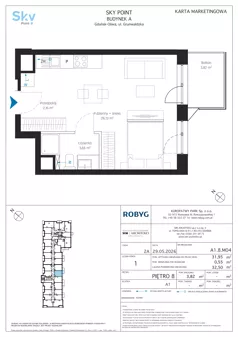 1 pokój, apartament inwestycyjny 31,95 m², piętro 8, oferta nr A1.8M04, Sky Point - Apartamenty Inwestycyjne, Gdańsk, Oliwa, Zaspa-Rozstaje, al. Grunwaldzka