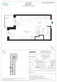 1 pokój, apartament inwestycyjny 28,11 m², piętro 16, oferta nr A1.16M12, Sky Point - Apartamenty Inwestycyjne, Gdańsk, Oliwa, Zaspa-Rozstaje, al. Grunwaldzka
