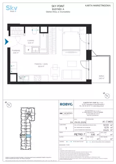 1 pokój, apartament inwestycyjny 32,53 m², piętro 7, oferta nr A1.7M05, Sky Point - Apartamenty Inwestycyjne, Gdańsk, Oliwa, Zaspa-Rozstaje, al. Grunwaldzka