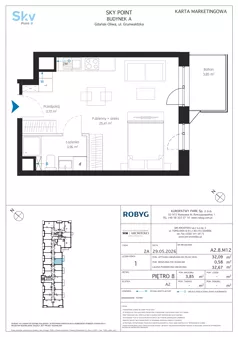 1 pokój, apartament inwestycyjny 32,09 m², piętro 8, oferta nr A2.8M12, Sky Point - Apartamenty Inwestycyjne, Gdańsk, Oliwa, Zaspa-Rozstaje, al. Grunwaldzka