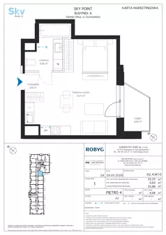 1 pokój, apartament inwestycyjny 35,33 m², piętro 4, oferta nr A2.4M10, Sky Point - Apartamenty Inwestycyjne, Gdańsk, Oliwa, Zaspa-Rozstaje, al. Grunwaldzka