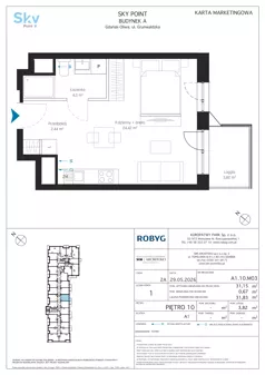 1 pokój, apartament inwestycyjny 31,15 m², piętro 10, oferta nr A1.10M03, Sky Point - Apartamenty Inwestycyjne, Gdańsk, Oliwa, Zaspa-Rozstaje, al. Grunwaldzka