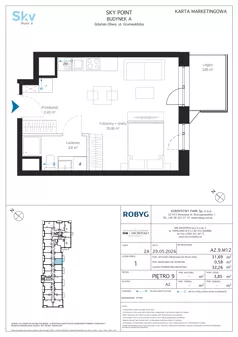 1 pokój, apartament inwestycyjny 31,69 m², piętro 9, oferta nr A2.9M12, Sky Point - Apartamenty Inwestycyjne, Gdańsk, Oliwa, Zaspa-Rozstaje, al. Grunwaldzka