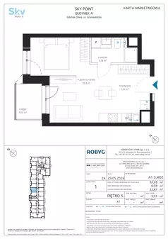 1 pokój, apartament inwestycyjny 33,28 m², piętro 5, oferta nr A1.5M02, Sky Point - Apartamenty Inwestycyjne, Gdańsk, Oliwa, Zaspa-Rozstaje, al. Grunwaldzka