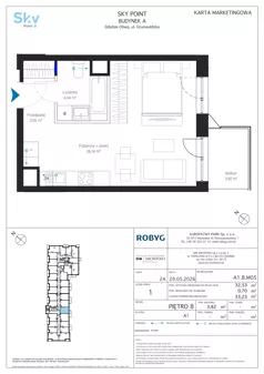 1 pokój, apartament inwestycyjny 32,53 m², piętro 8, oferta nr A1.8M05, Sky Point - Apartamenty Inwestycyjne, Gdańsk, Oliwa, Zaspa-Rozstaje, al. Grunwaldzka