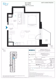 1 pokój, apartament inwestycyjny 35,33 m², piętro 5, oferta nr A2.5M10, Sky Point - Apartamenty Inwestycyjne, Gdańsk, Oliwa, Zaspa-Rozstaje, al. Grunwaldzka