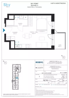 1 pokój, apartament inwestycyjny 31,15 m², piętro 11, oferta nr A1.11M03, Sky Point - Apartamenty Inwestycyjne, Gdańsk, Oliwa, Zaspa-Rozstaje, al. Grunwaldzka