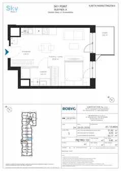 1 pokój, apartament inwestycyjny 31,62 m², piętro 10, oferta nr A1.10M04, Sky Point - Apartamenty Inwestycyjne, Gdańsk, Oliwa, Zaspa-Rozstaje, al. Grunwaldzka