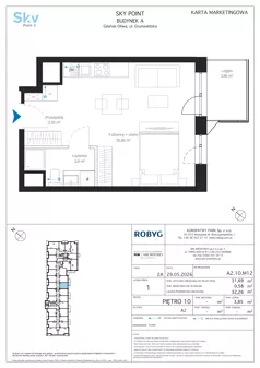 1 pokój, apartament inwestycyjny 31,69 m², piętro 10, oferta nr A2.10M12, Sky Point - Apartamenty Inwestycyjne, Gdańsk, Oliwa, Zaspa-Rozstaje, al. Grunwaldzka