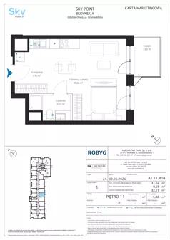 1 pokój, apartament inwestycyjny 31,62 m², piętro 11, oferta nr A1.11M04, Sky Point - Apartamenty Inwestycyjne, Gdańsk, Oliwa, Zaspa-Rozstaje, al. Grunwaldzka