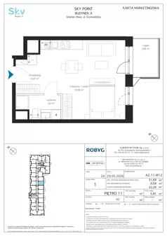1 pokój, apartament inwestycyjny 31,69 m², piętro 11, oferta nr A2.11M12, Sky Point - Apartamenty Inwestycyjne, Gdańsk, Oliwa, Zaspa-Rozstaje, al. Grunwaldzka