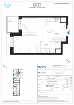 1 pokój, apartament inwestycyjny 31,33 m², piętro 11, oferta nr A2.11M15, Sky Point - Apartamenty Inwestycyjne, Gdańsk, Oliwa, Zaspa-Rozstaje, al. Grunwaldzka