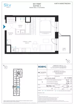 1 pokój, apartament inwestycyjny 32,21 m², piętro 10, oferta nr A1.10M05, Sky Point - Apartamenty Inwestycyjne, Gdańsk, Oliwa, Zaspa-Rozstaje, al. Grunwaldzka