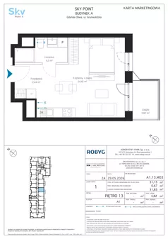 1 pokój, apartament inwestycyjny 31,15 m², piętro 13, oferta nr A1.13M03, Sky Point - Apartamenty Inwestycyjne, Gdańsk, Oliwa, Zaspa-Rozstaje, al. Grunwaldzka