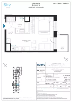 1 pokój, apartament inwestycyjny 32,21 m², piętro 11, oferta nr A1.11M05, Sky Point - Apartamenty Inwestycyjne, Gdańsk, Oliwa, Zaspa-Rozstaje, al. Grunwaldzka