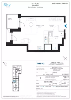 1 pokój, apartament inwestycyjny 29,59 m², piętro 16, oferta nr A1.16M01, Sky Point - Apartamenty Inwestycyjne, Gdańsk, Oliwa, Zaspa-Rozstaje, al. Grunwaldzka