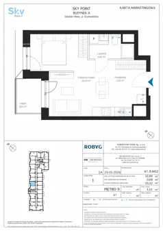 1 pokój, apartament inwestycyjny 32,84 m², piętro 9, oferta nr A1.9M02, Sky Point - Apartamenty Inwestycyjne, Gdańsk, Oliwa, Zaspa-Rozstaje, al. Grunwaldzka