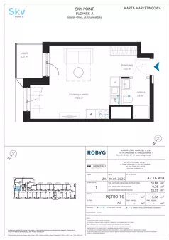 1 pokój, apartament inwestycyjny 28,66 m², piętro 16, oferta nr A2.16M04, Sky Point - Apartamenty Inwestycyjne, Gdańsk, Oliwa, Zaspa-Rozstaje, al. Grunwaldzka