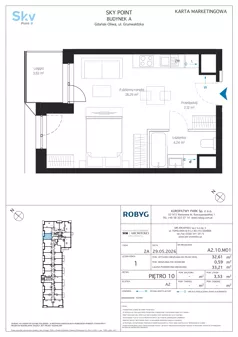 1 pokój, apartament inwestycyjny 32,61 m², piętro 10, oferta nr A2.10M01, Sky Point - Apartamenty Inwestycyjne, Gdańsk, Oliwa, Zaspa-Rozstaje, al. Grunwaldzka