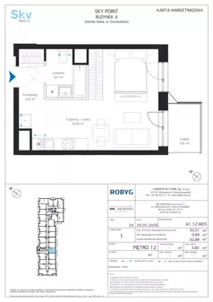 1 pokój, apartament inwestycyjny 32,21 m², piętro 12, oferta nr A1.12M05, Sky Point - Apartamenty Inwestycyjne, Gdańsk, Oliwa, Zaspa-Rozstaje, al. Grunwaldzka