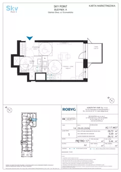 1 pokój, apartament inwestycyjny 28,73 m², piętro 17, oferta nr A2.17M07, Sky Point - Apartamenty Inwestycyjne, Gdańsk, Oliwa, Zaspa-Rozstaje, al. Grunwaldzka