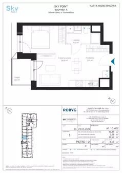1 pokój, apartament inwestycyjny 32,84 m², piętro 10, oferta nr A1.10M02, Sky Point - Apartamenty Inwestycyjne, Gdańsk, Oliwa, Zaspa-Rozstaje, al. Grunwaldzka
