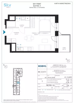 1 pokój, apartament inwestycyjny 31,15 m², piętro 16, oferta nr A1.16M03, Sky Point - Apartamenty Inwestycyjne, Gdańsk, Oliwa, Zaspa-Rozstaje, al. Grunwaldzka