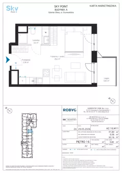 1 pokój, apartament inwestycyjny 31,60 m², piętro 16, oferta nr A2.16M11, Sky Point - Apartamenty Inwestycyjne, Gdańsk, Oliwa, Zaspa-Rozstaje, al. Grunwaldzka